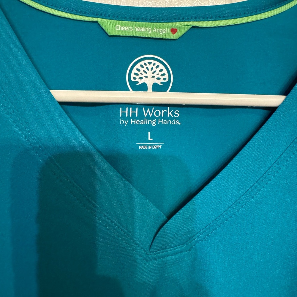 Healing Hands Teal V-Neck Women's Top